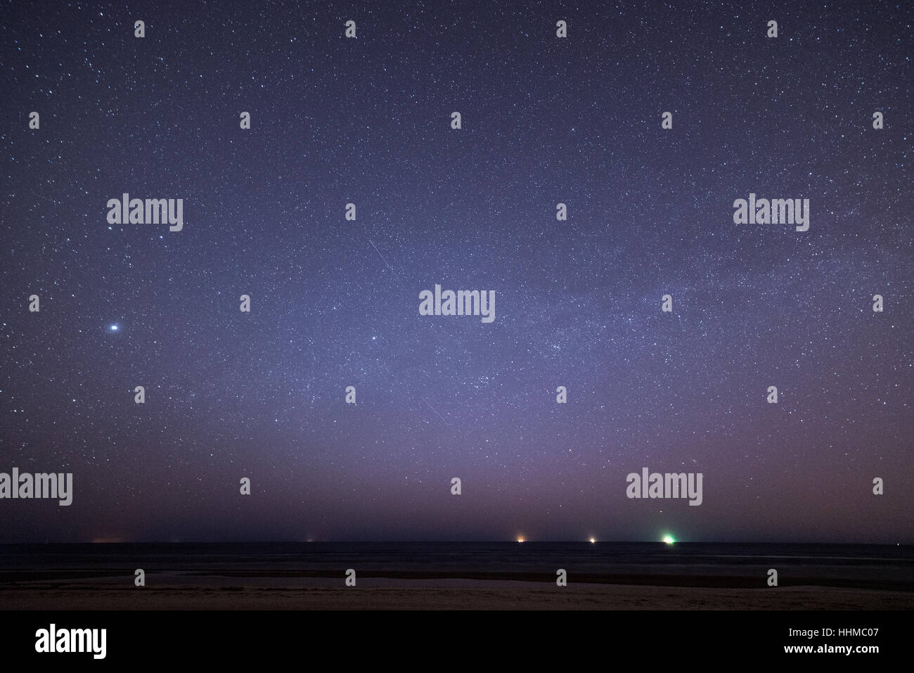 night sky with stars on the summer beach. space view from earth Stock ...