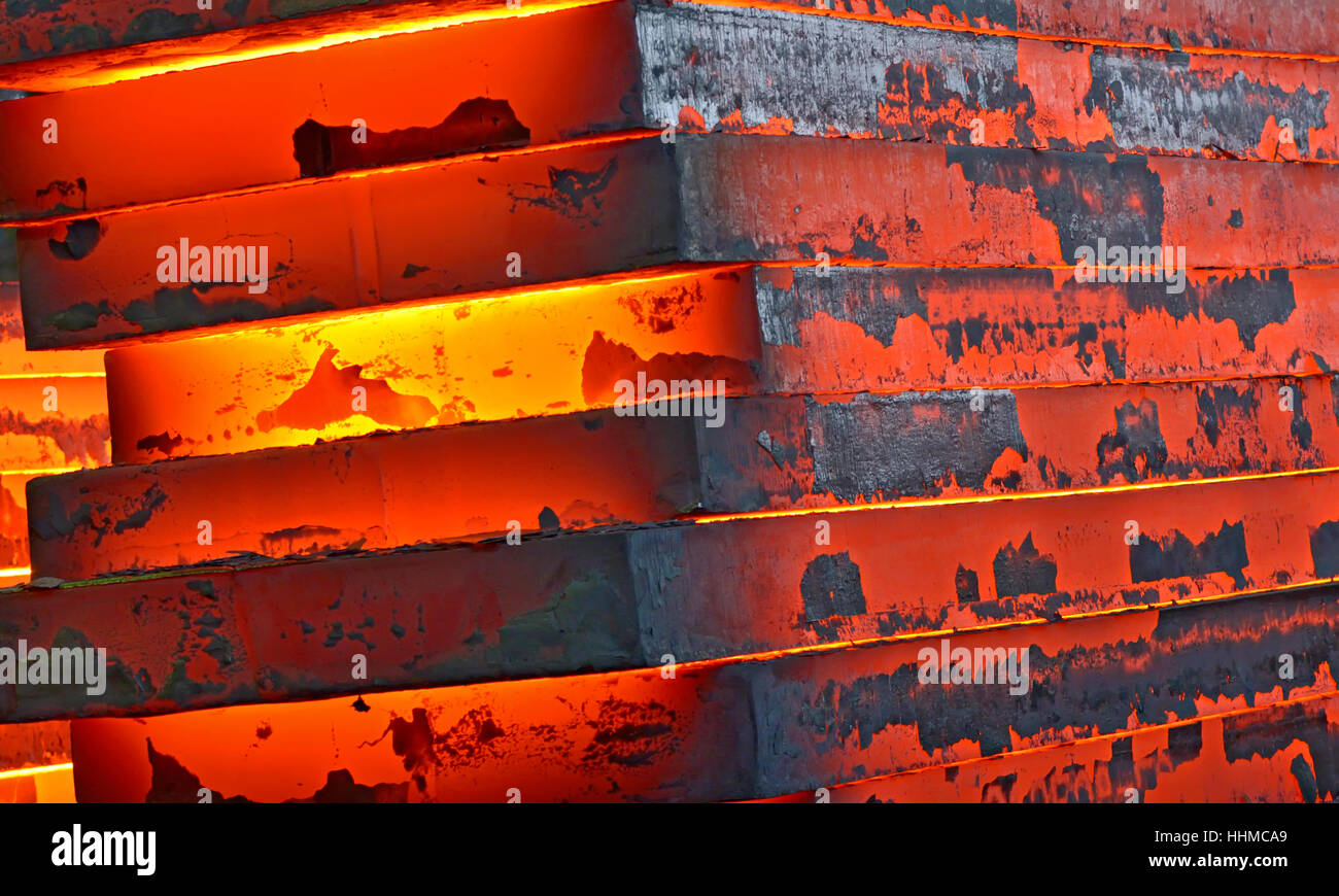 Hot slab inside of steel plant Stock Photo