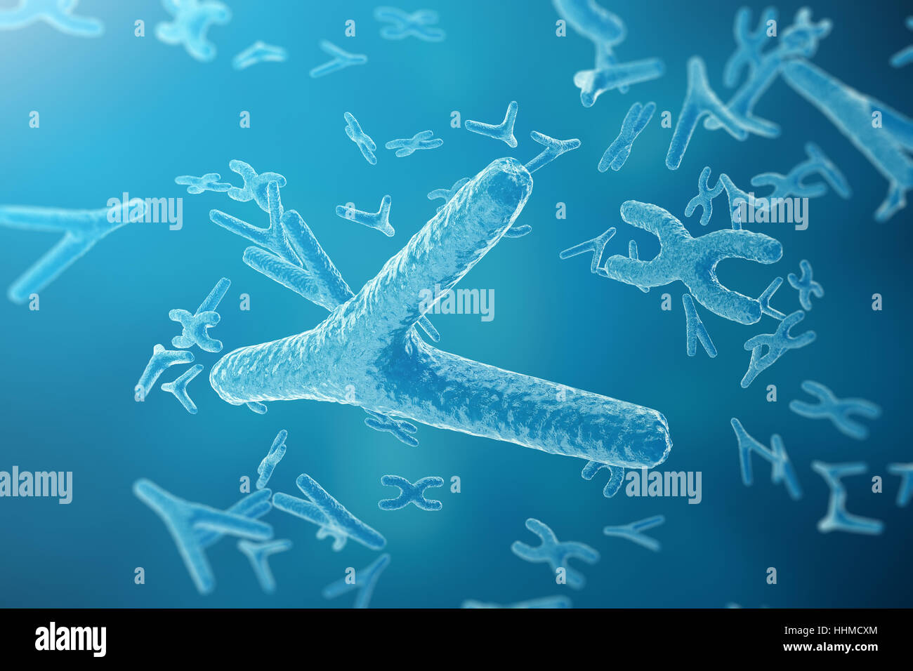 Chromosomes on scientific background. Life and biology, medicine scientific concept with focus effect, 3d rendering Stock Photo