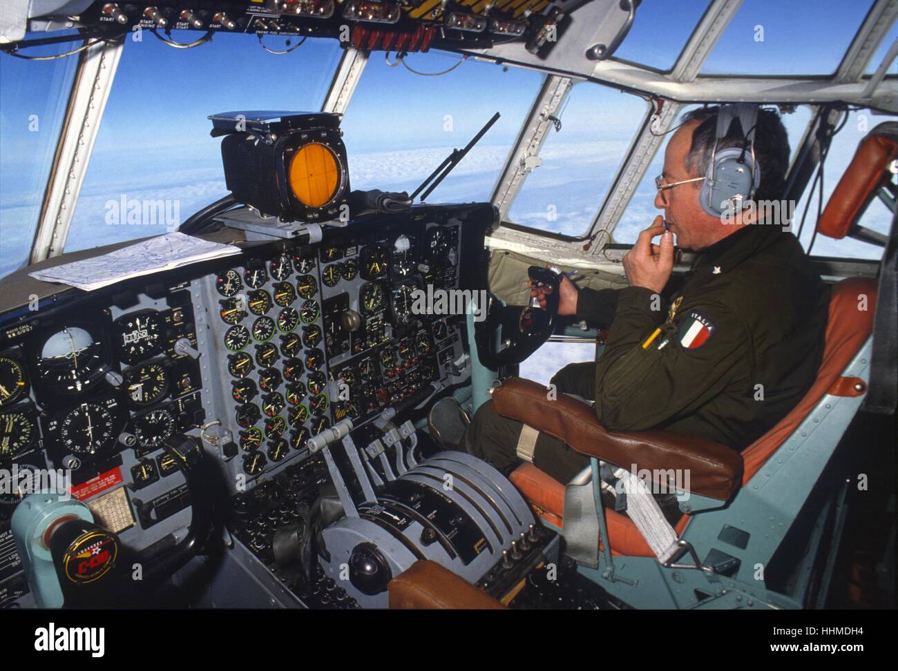 Italian Air Force, inside the cockpit of a C 130 'Hercules' cargo aircraft Stock Photo