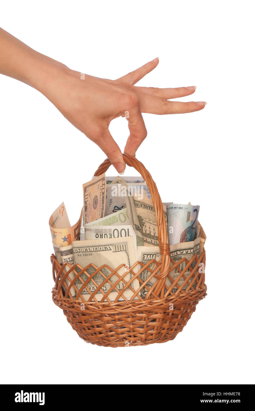 dollar, dollars, currency, basket, wealth, finance, donation, sheet of