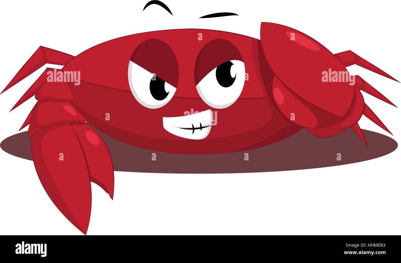 sea crab character, red crab cartoon, vector illustration Stock Vector
