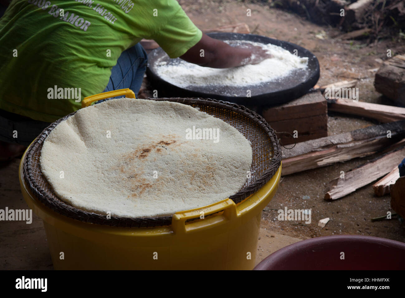 A type of typical flatbread made from cassava in the Amazonian village of Pucaurquillo, Peru. Stock Photo