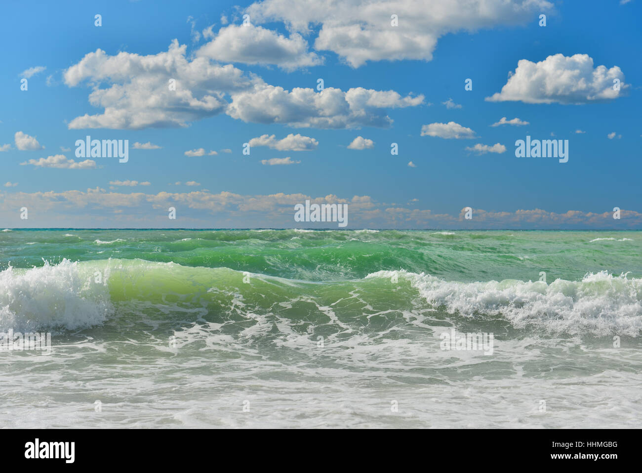 Stormy sea in summer sunny day. Stock Photo