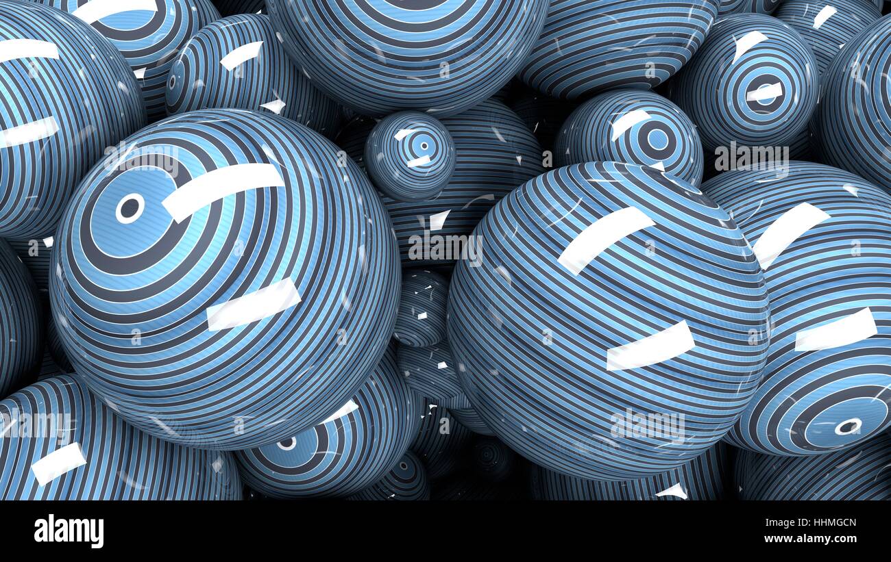 Shiny round balls on blue background with flares Stock Photo