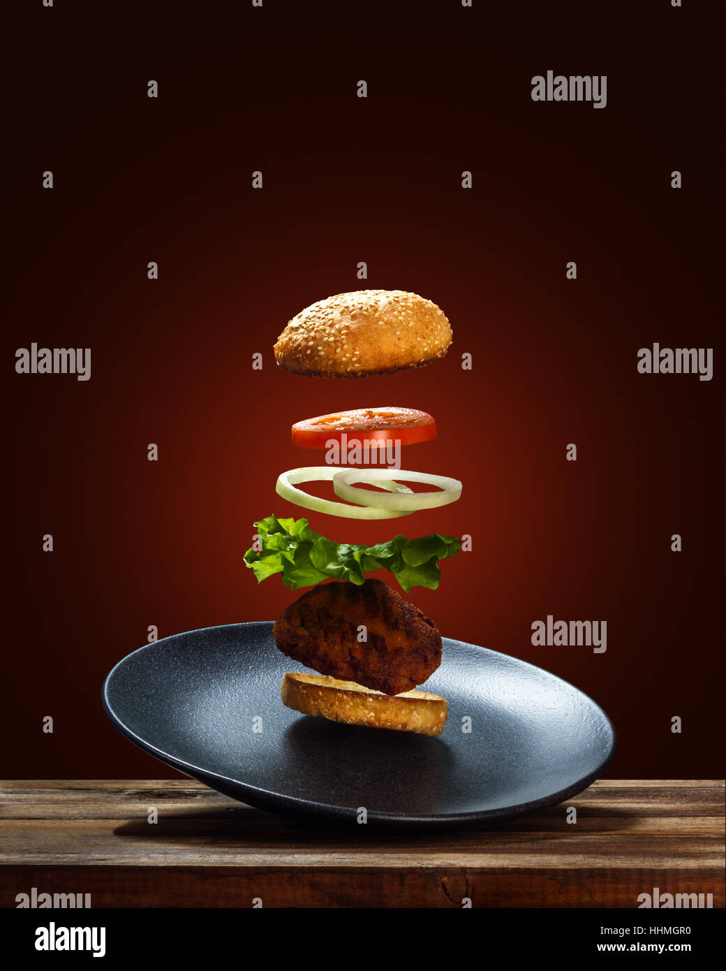 Flying Ingredients Burger Stock Photo - Alamy