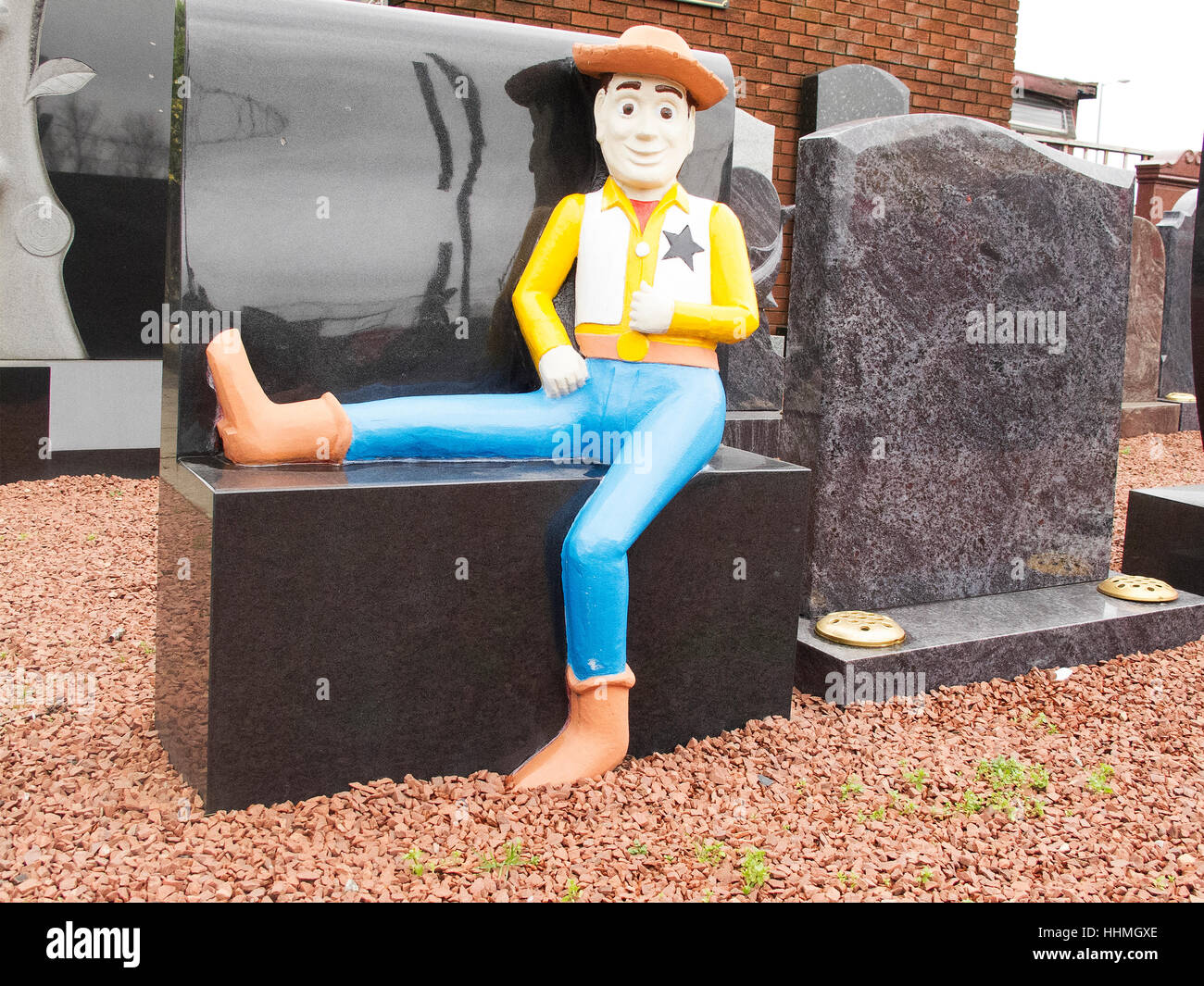 Graveyard Headstone featuring Woody from Toy Story. Stock Photo