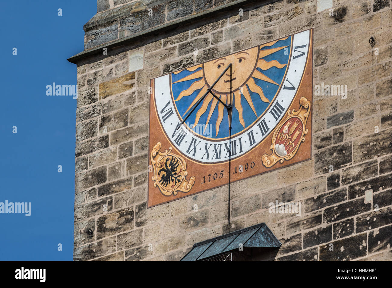 Decorative building sundial in Dinkelsbuhl, Bavaria, Ansbach, Germany, Europe. Stock Photo
