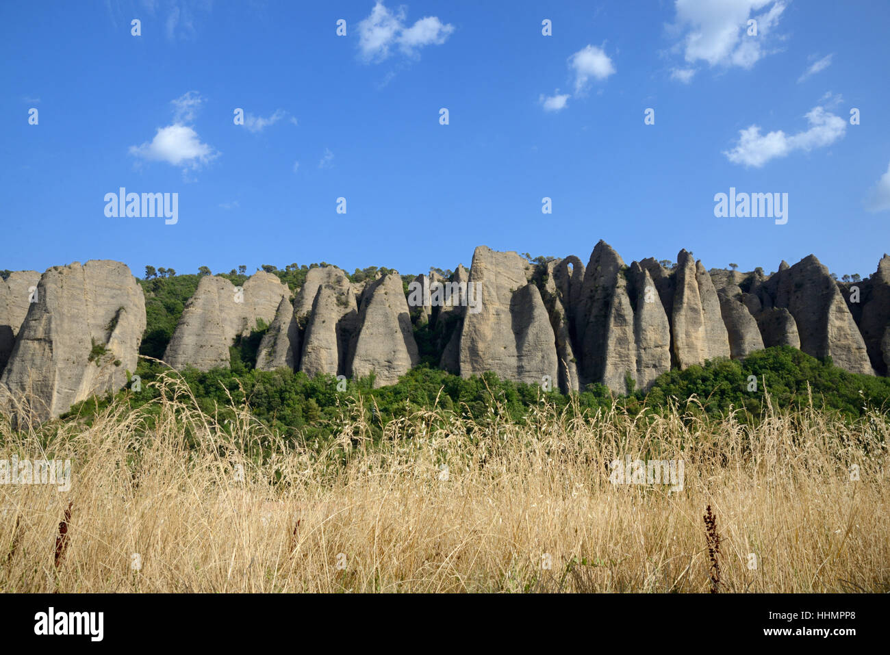 The Penitent Rocks Curious Rock Formations Said to be Petrified Monks at Les Mées Alpes-de-Haute-Provence Provence France Stock Photo