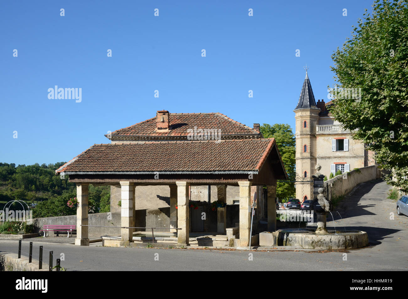 Lavoir or Public Wash-House & Château du Grand Jardin Valensole Alpes-de-Haute-Provence Provence France Stock Photo
