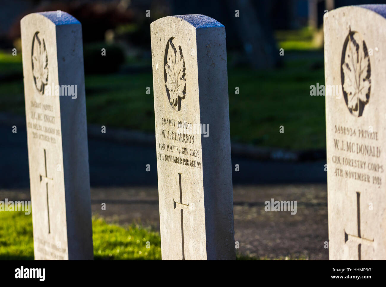 Seaford Cemetery,Seaford,East Sussex,United Kingdom. The graves of brave Canadian and allied soldiers lie side by side. Stock Photo