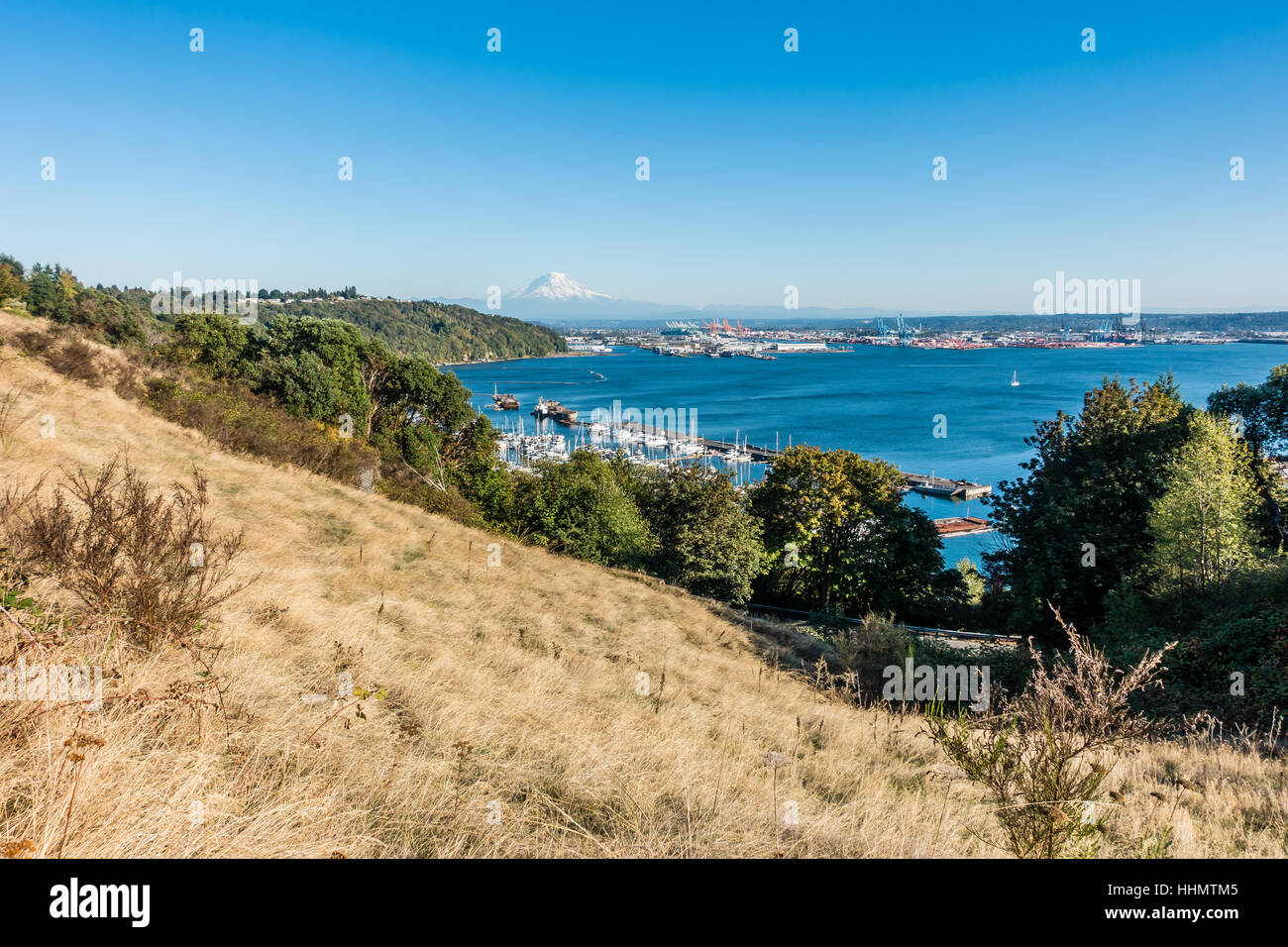 View of the Port of Tacoma and Mount Rainier Stock Photo - Alamy