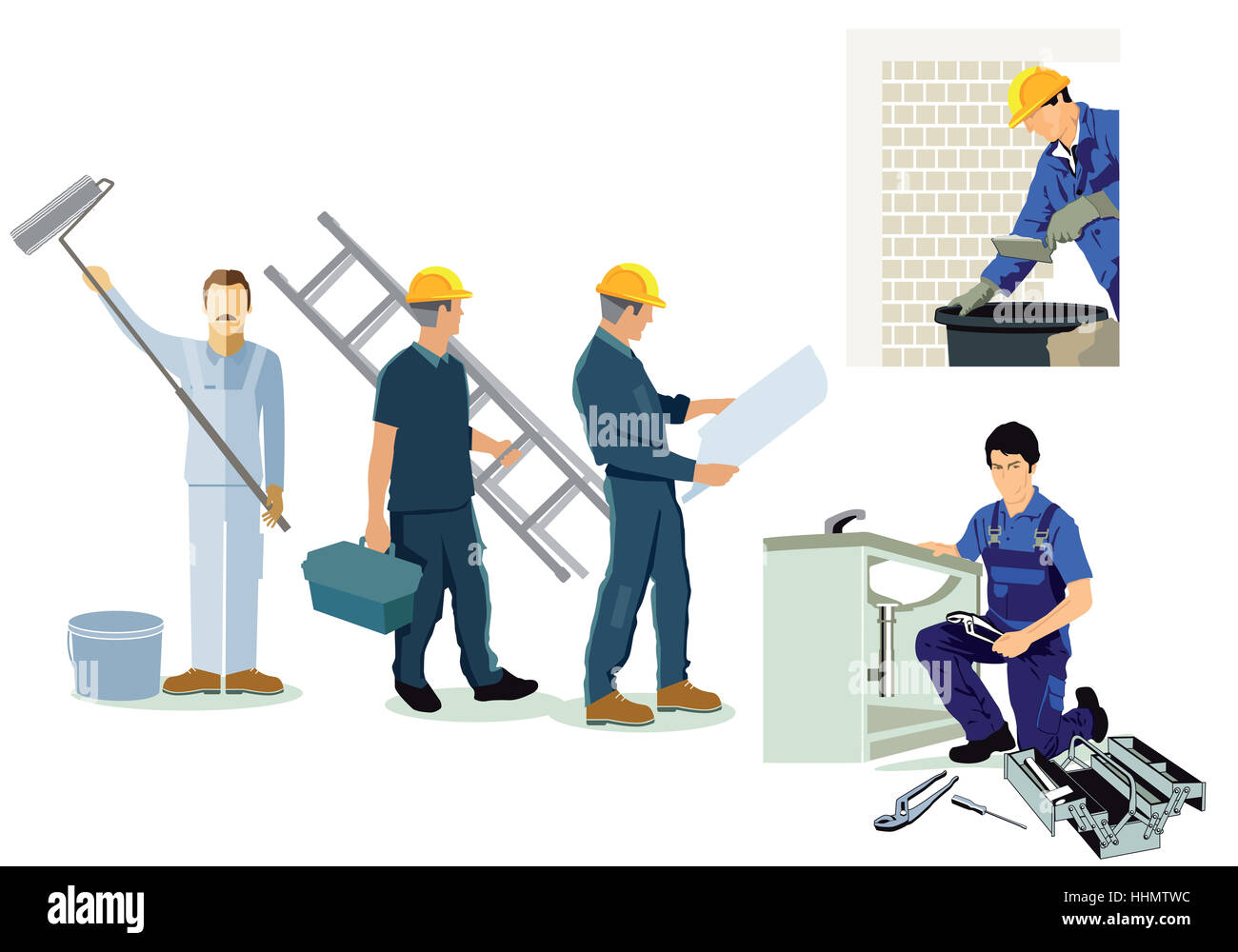 Craftsman, installer, plumber and architect Stock Photo