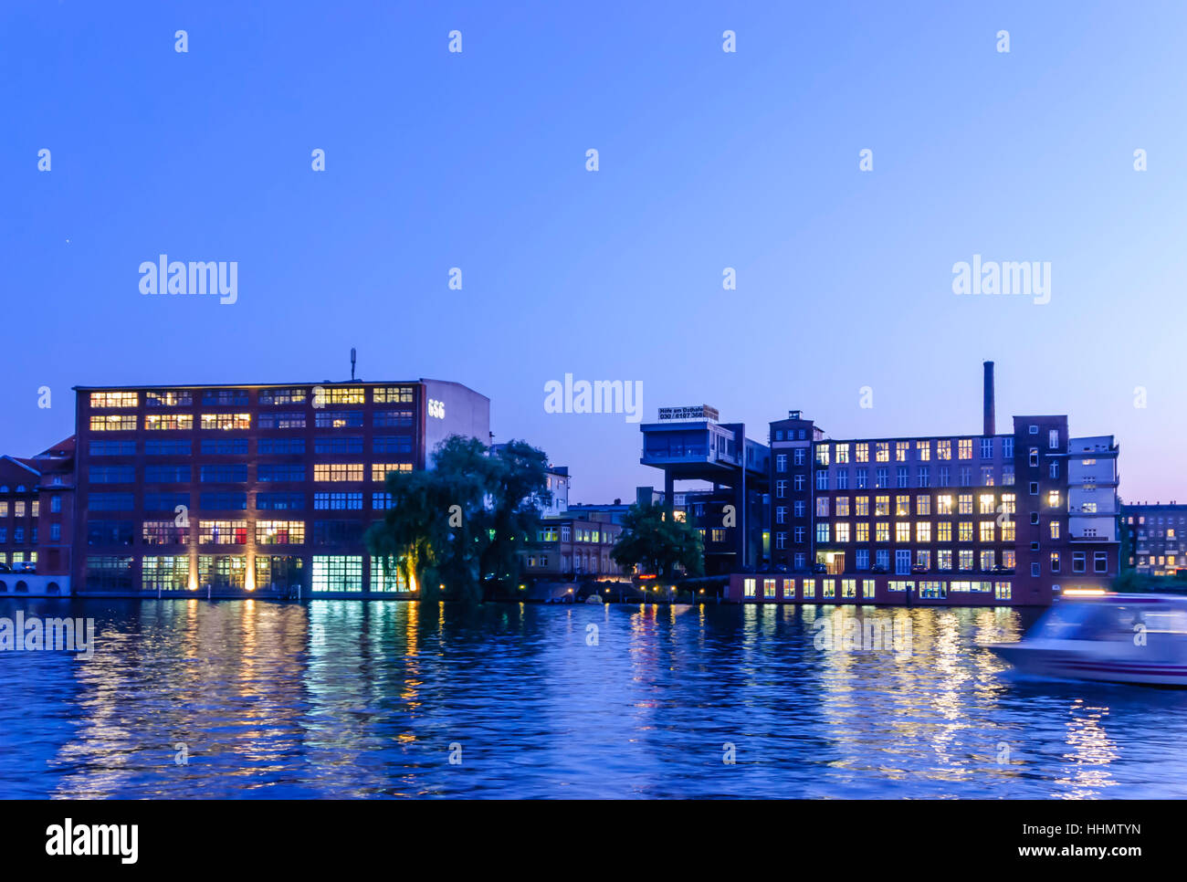 Berlin: office buildings at river Spree in Kreuzberg, , Berlin, Germany Stock Photo