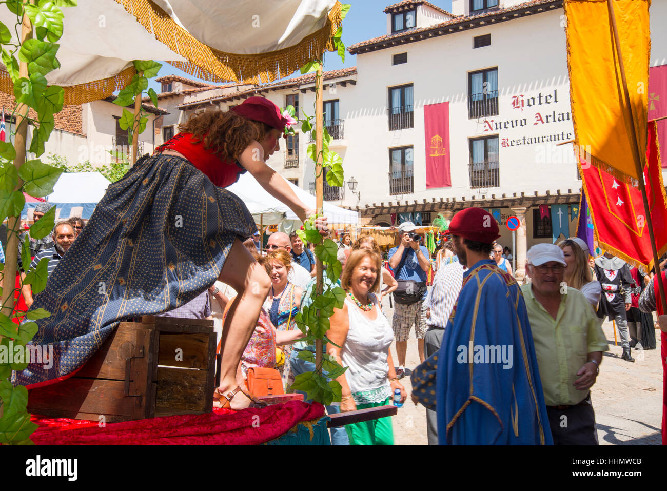 Medieval performance. Cherry Festival, Covarrubias, Burgos province, Castilla Leon, Spain. Stock Photo
