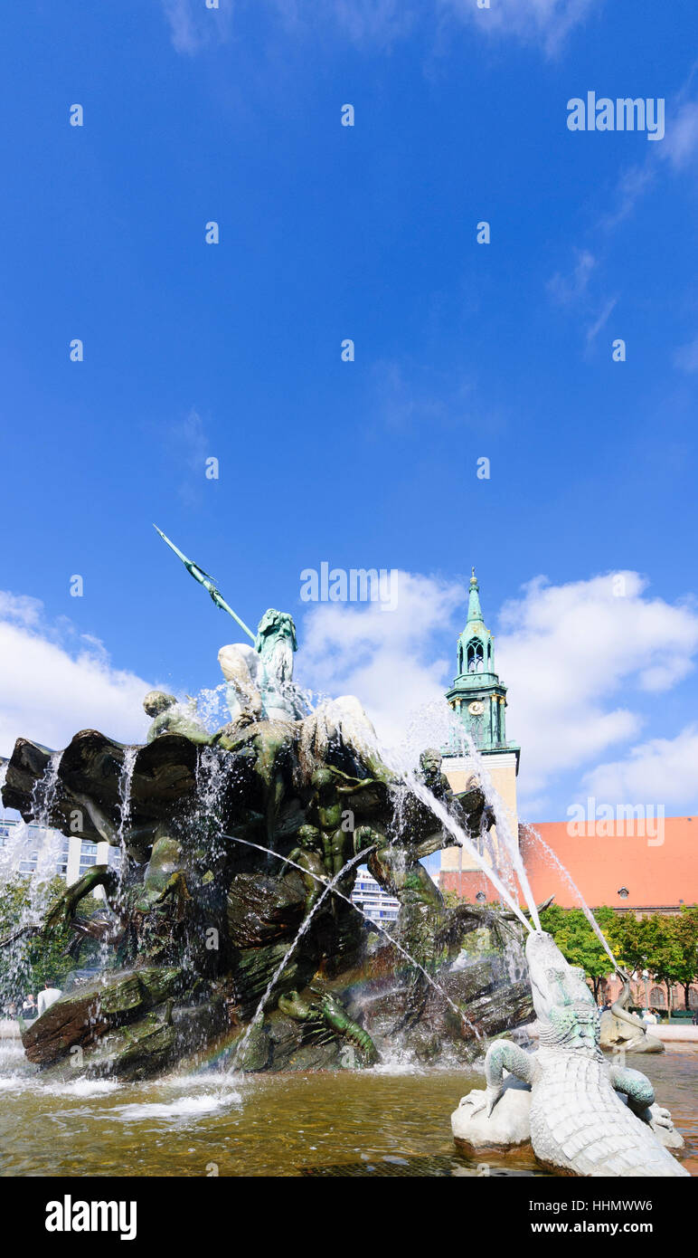 Berlin: church Marienkirche und Neptun fountain, , Berlin, Germany Stock Photo