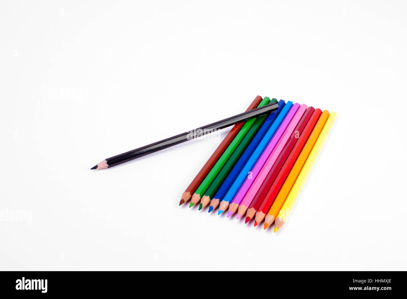 arranged crayons Stock Photo
