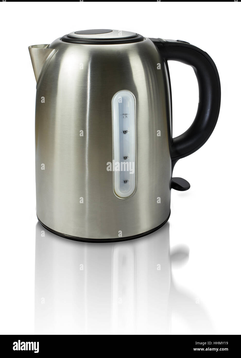 Modern electric Kettle with reflections isolated on white background. Stock Photo