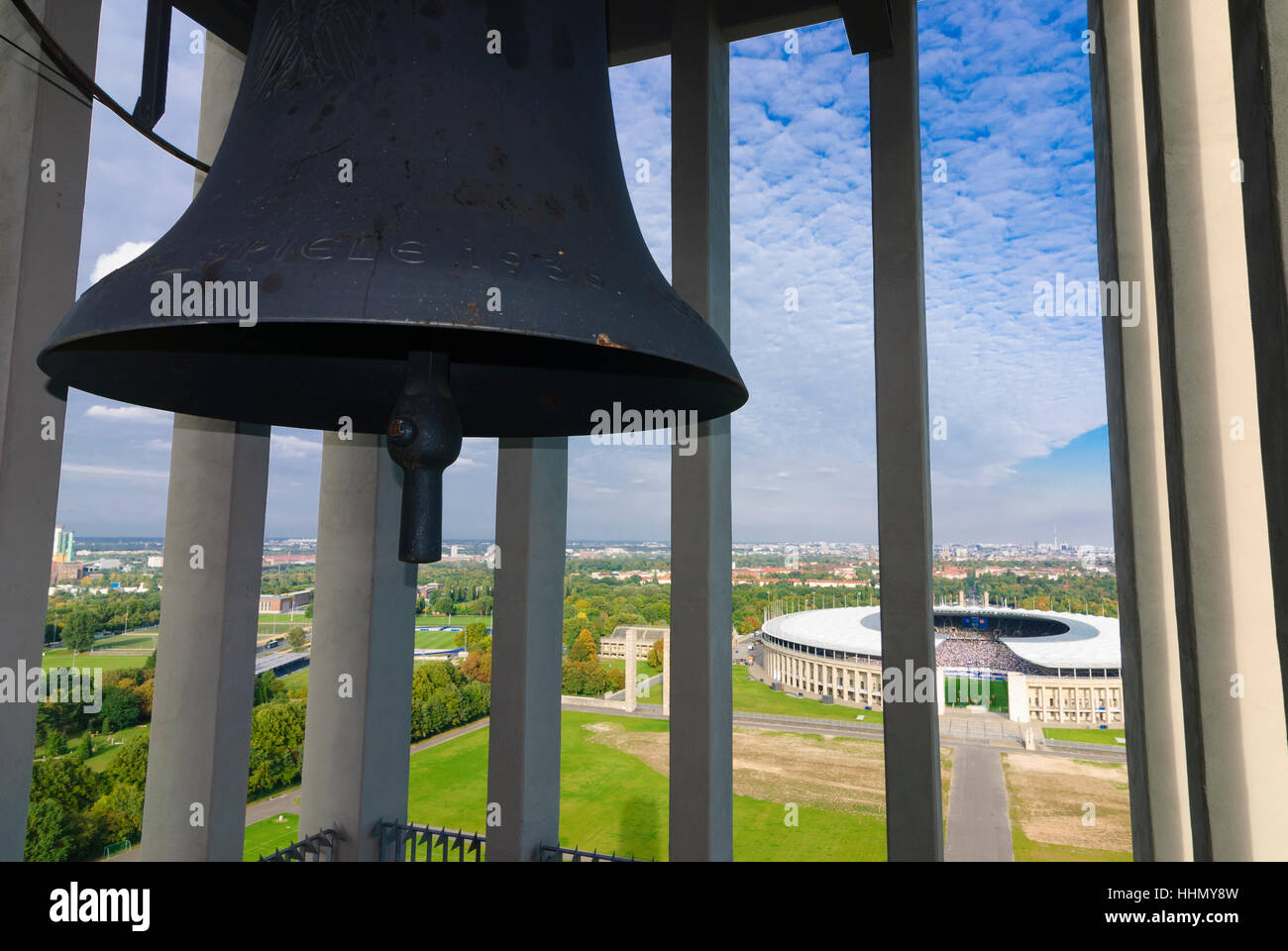 Berlin: Olympiastadion  (Olympic Stadium) and bell tower, , Berlin, Germany Stock Photo