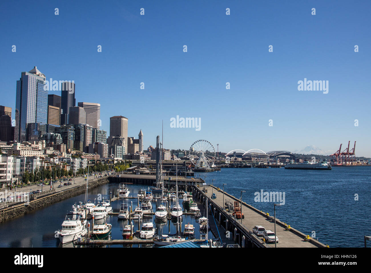 usa, skyline, downtown, waterfront, ferry, bell harbor, marina, elliott