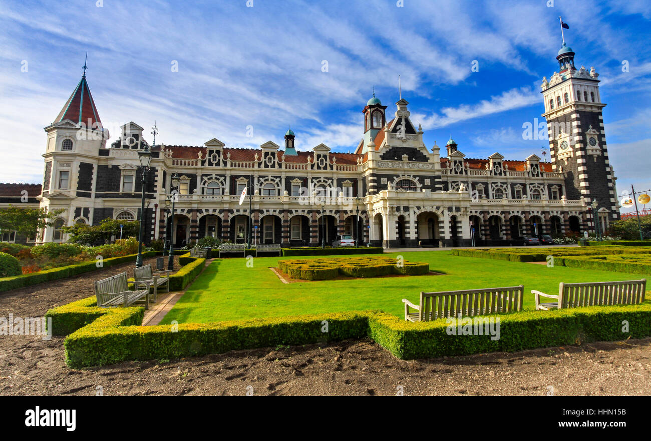 Dunedin Railway Station Local Landmark Building Exterior New Zealand South Island Otago Region Stock Photo