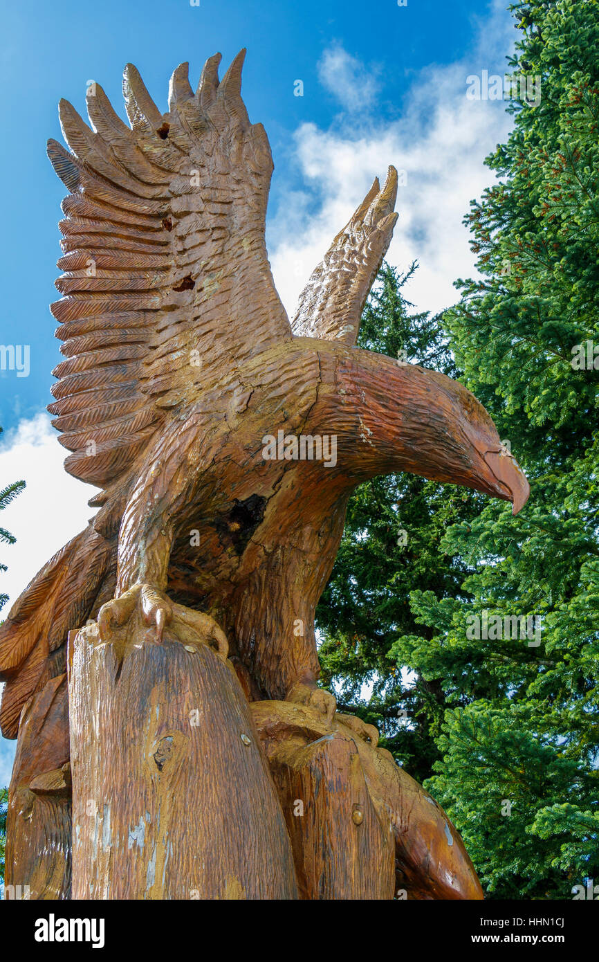 Glenn Greensides' wood sculptures, 'Tribute To The Forest', on Grouse Mountain, Vancouver, Canada. Stock Photo