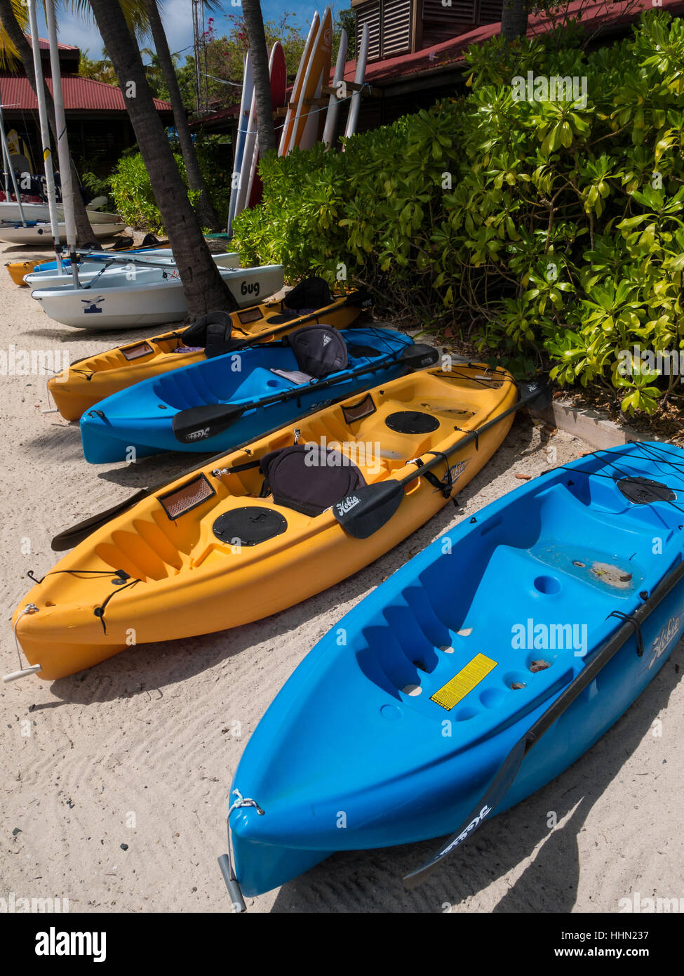 Kayaks, Bitter End Yacht Club, Virgin Gorda, British Virgin Islands. Stock Photo