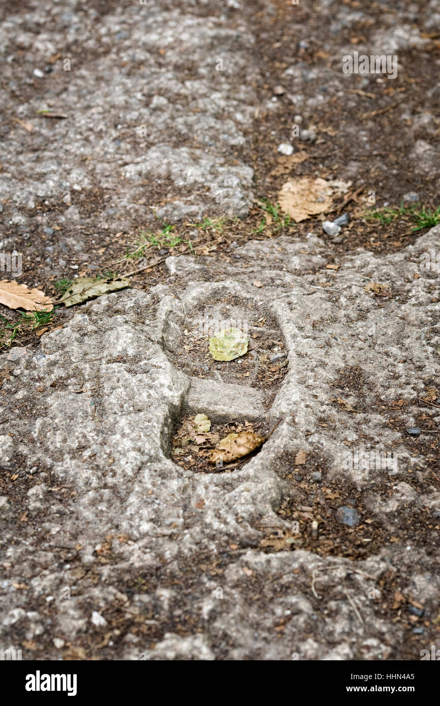 Walkers footprint in stone. Stock Photo