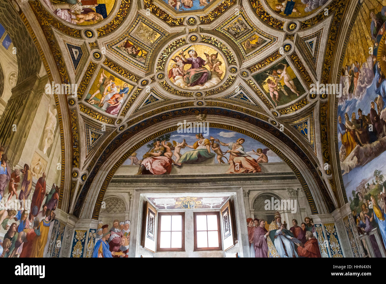 VATICAN CITY, VATICAN, JUNE 12, 2015 : interiors and architectural details of Raphael rooms in Vatican museum, june 12, 2015, in Vatican city, Vatican Stock Photo