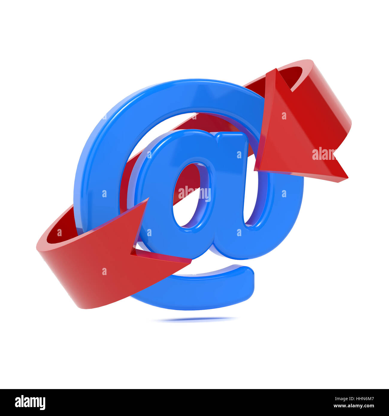 Email Icon with Red Arrow Over White. Stock Photo