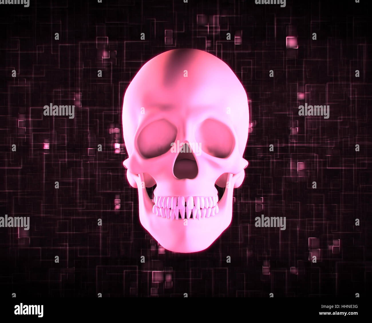 Pink Human Skull On Digital Black And Pink Background Stock