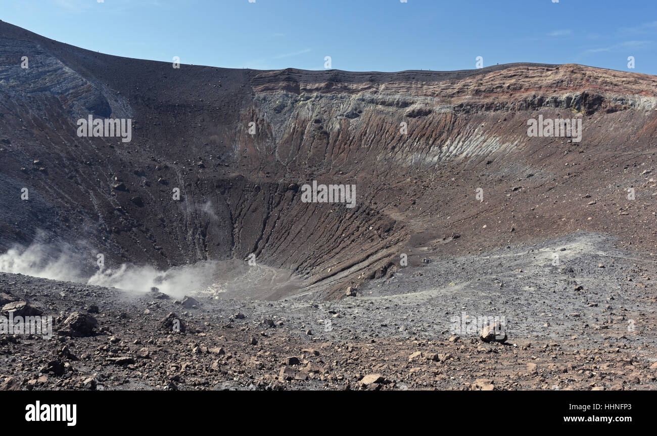 Hiking around the impressive grand crater of Vulcano Island Stock Photo