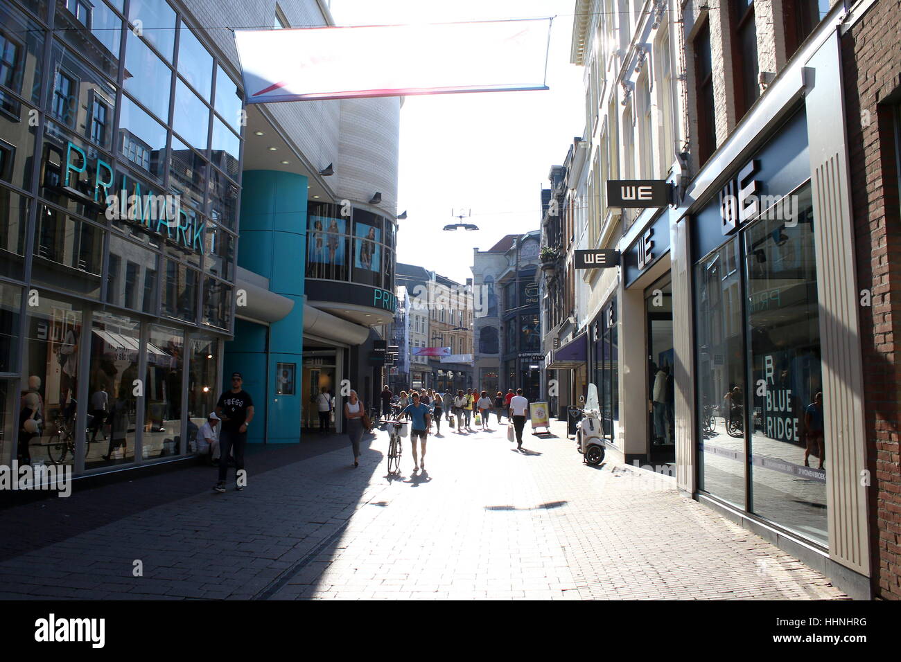 Shopping street in central Arnhem, The Netherlands. Primark & We stores