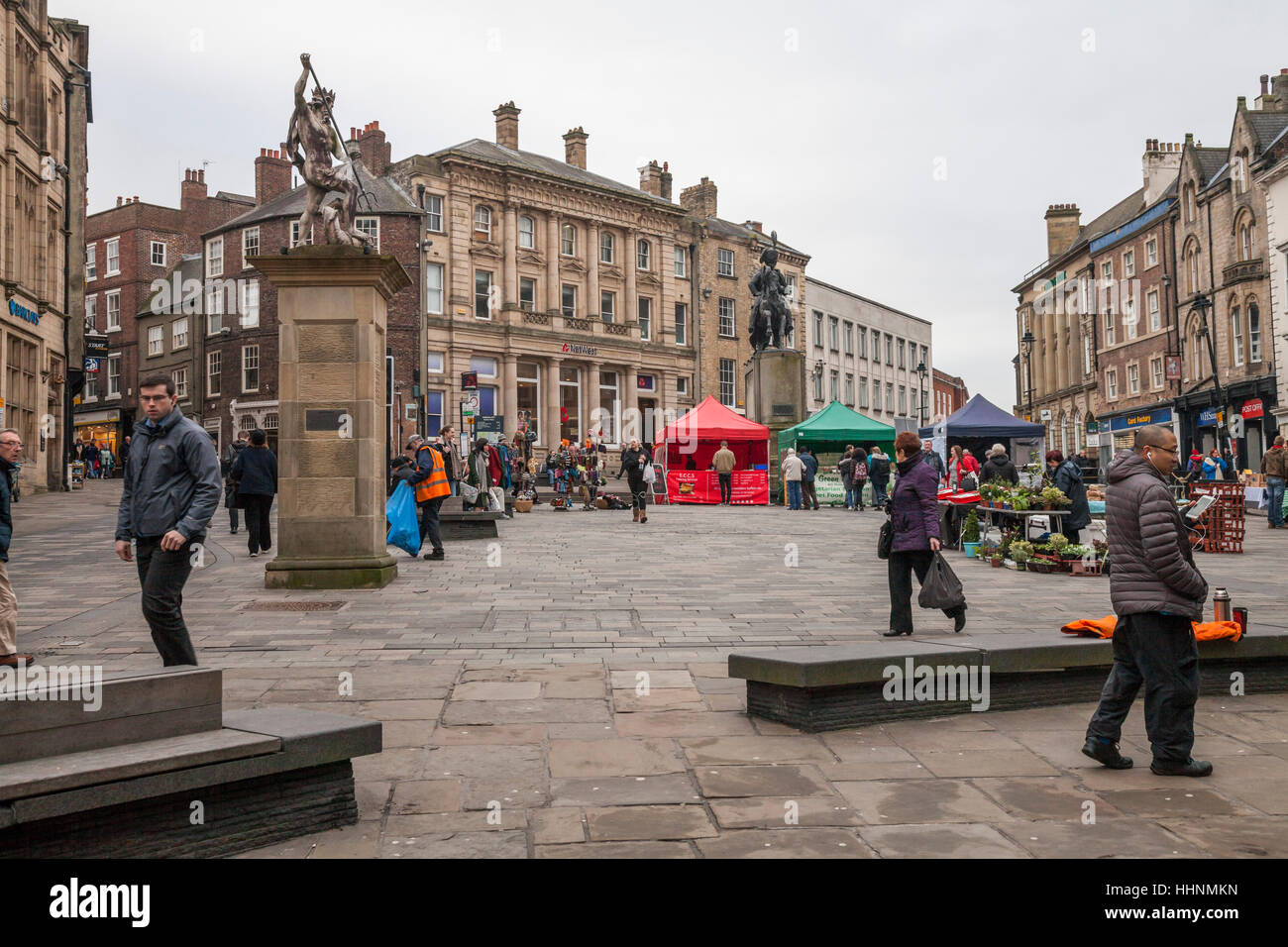 Durham city centre on a market day in north east England Stock Photo