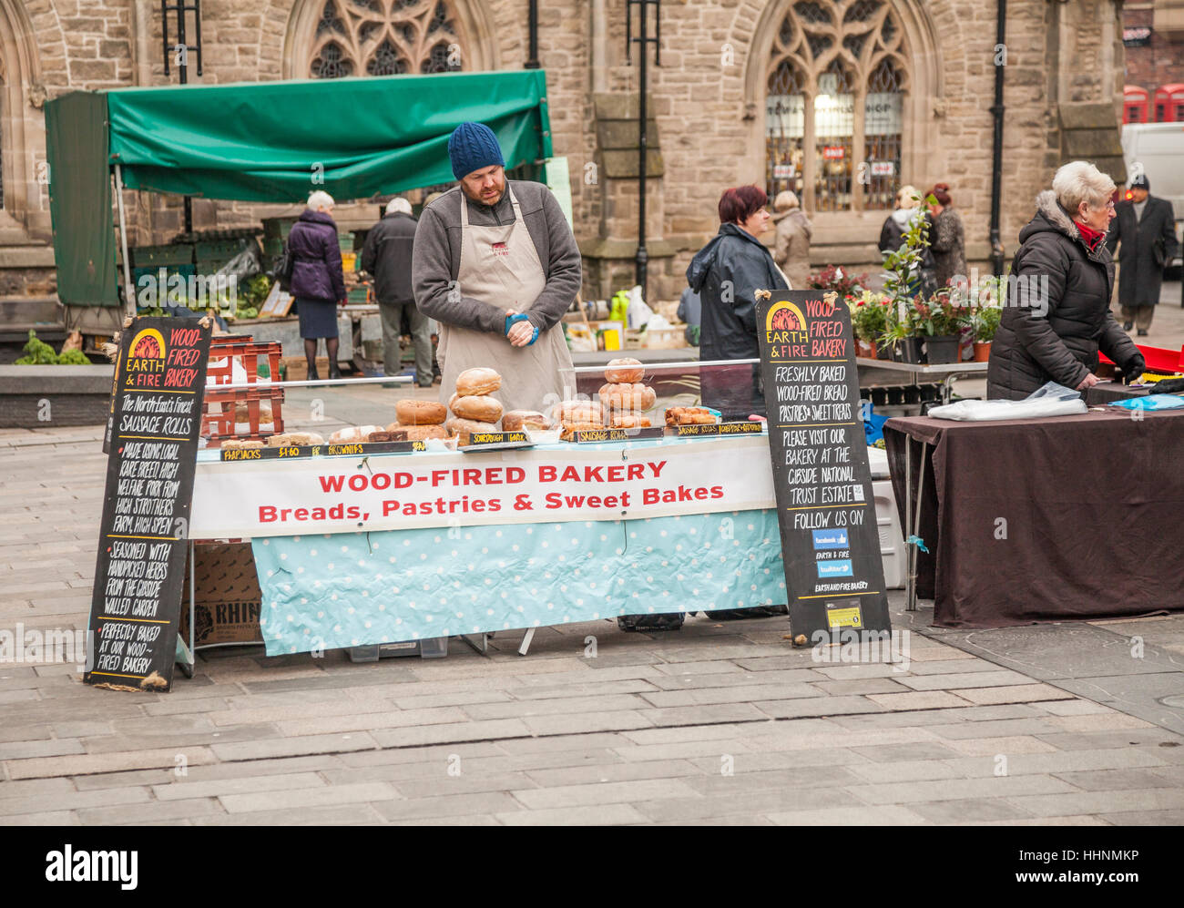 Durham city centre on a market day in north east England featuring the