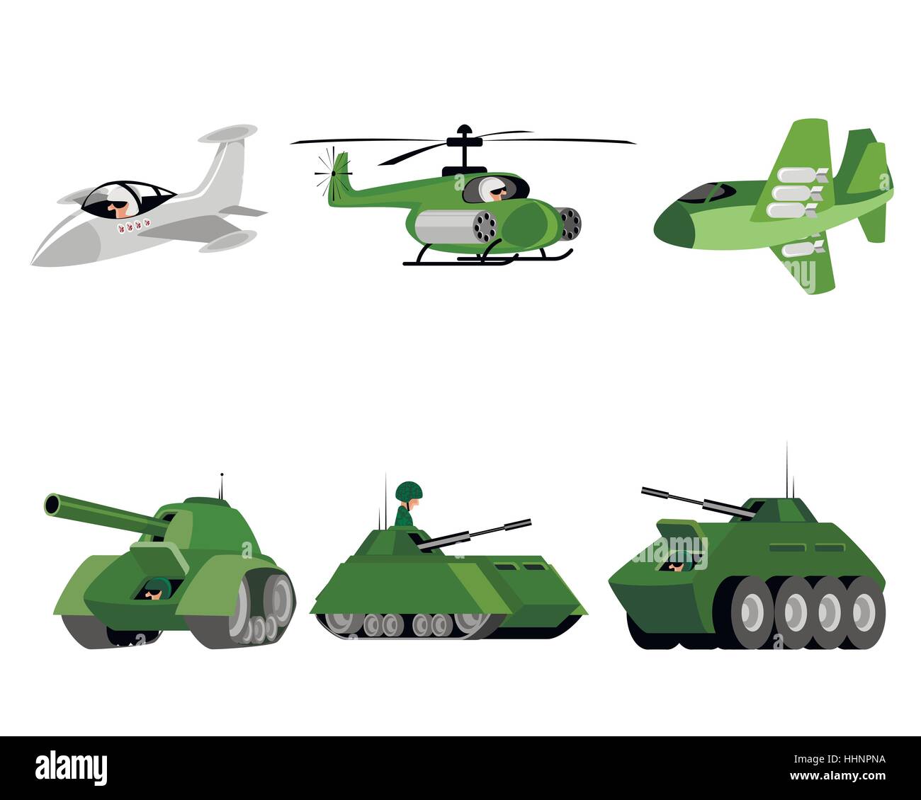 Vector illustration of a six military vehicle Stock Vector