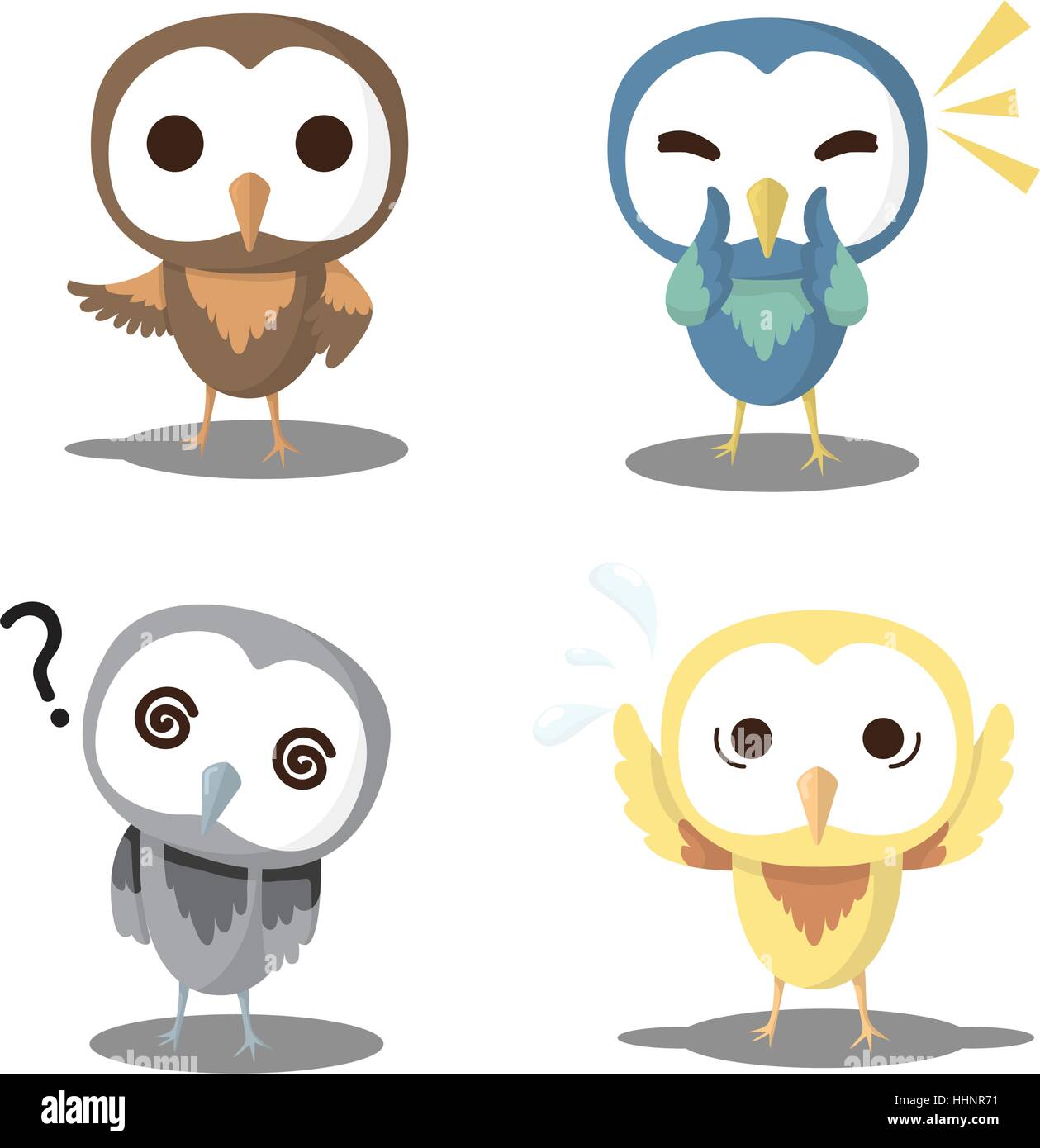 owl's action, character design, animal's cartoon Stock Vector