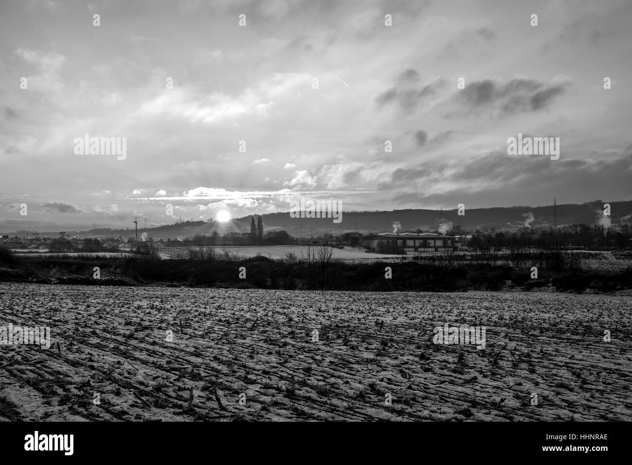 Winter Sunset sunrise Land landscape Snow white color black and white ...