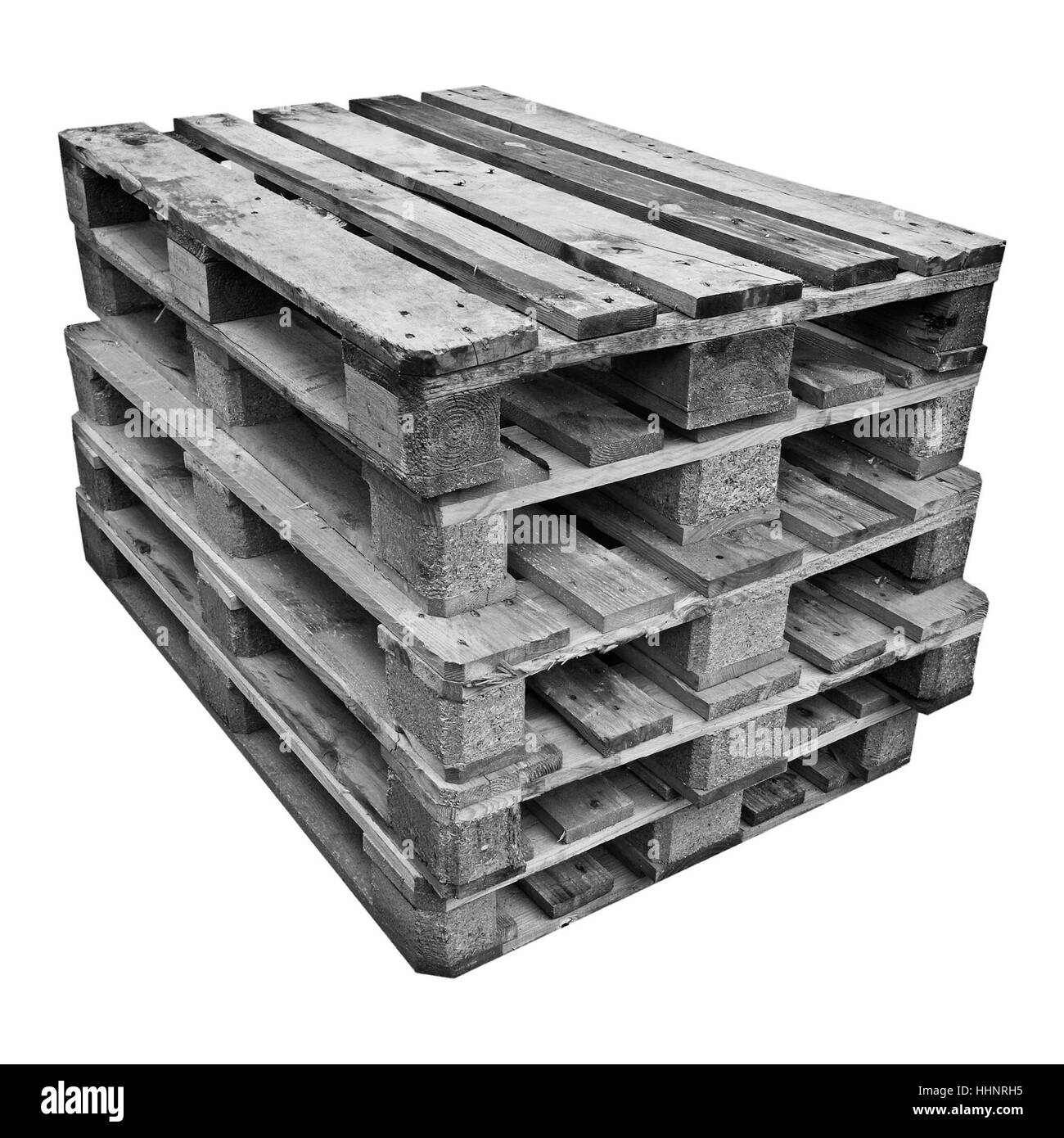 Pile of wooden pallets or skids isolated over white background Stock