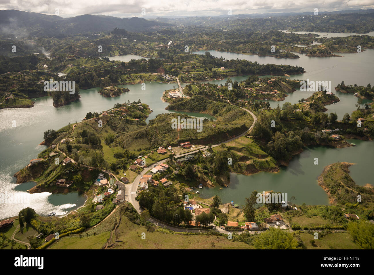 aerial view of a residential area on the shore of the artificial lake Stock Photo