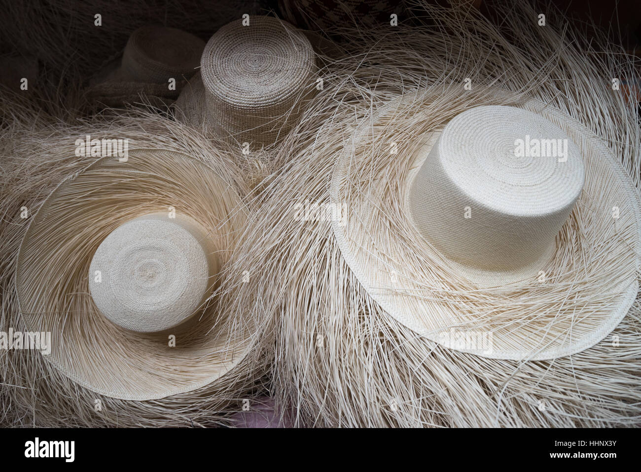 Straw panama hat manufacturing process Cuenca Ecuador Stock Photo - Alamy