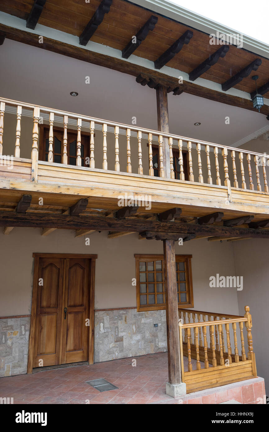 Balcony wooden detail San Bartolome, South America Stock Photo