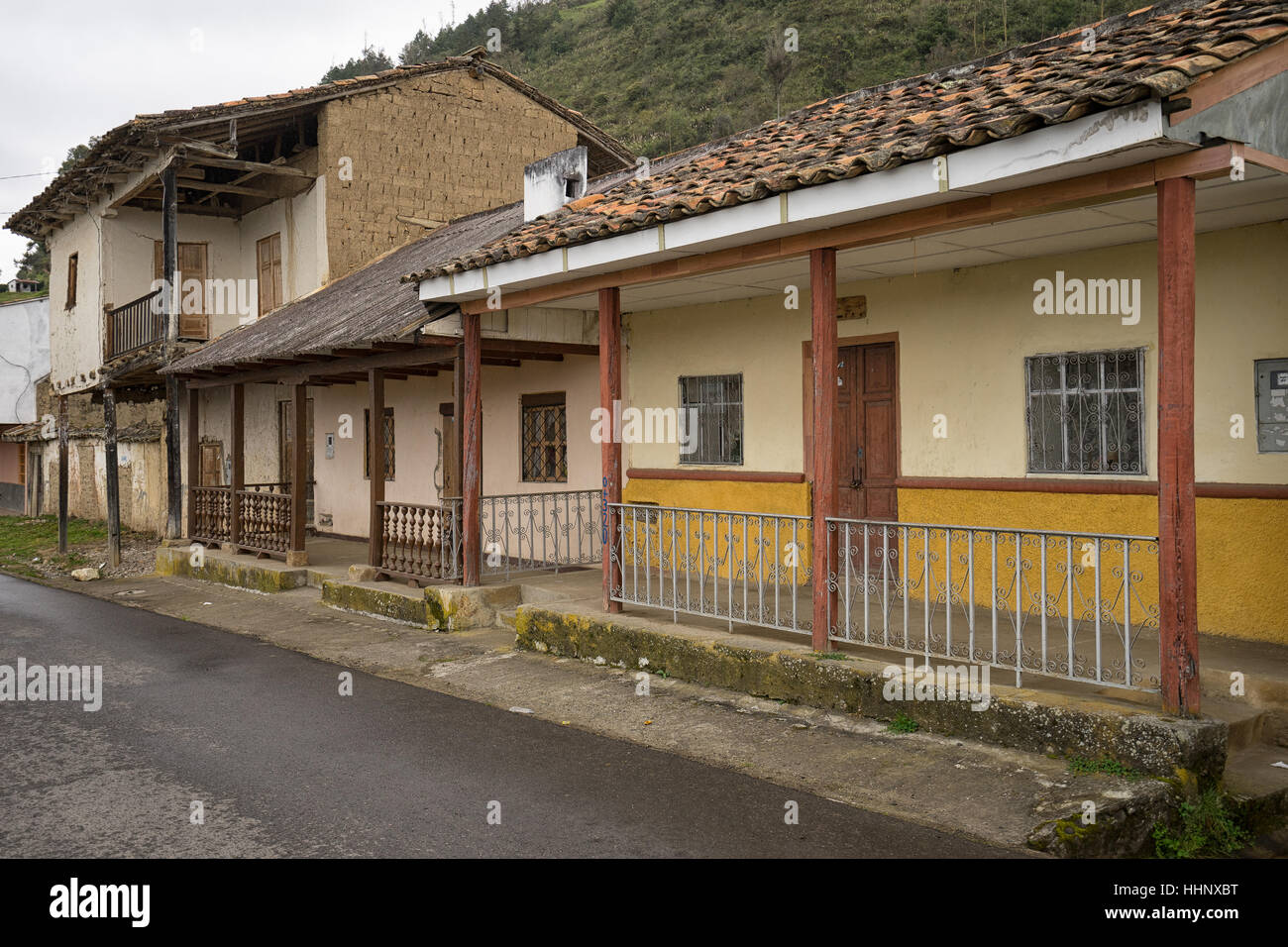 rustic colonial houses in San Bartolome Ecuador Stock Photo