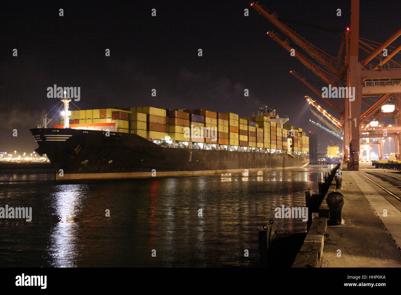 Cargo containers on freighter in port Stock Photo
