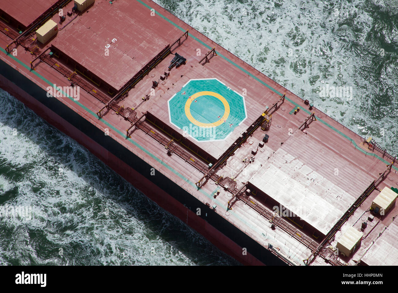 Aerial view of helipad on freighter Stock Photo