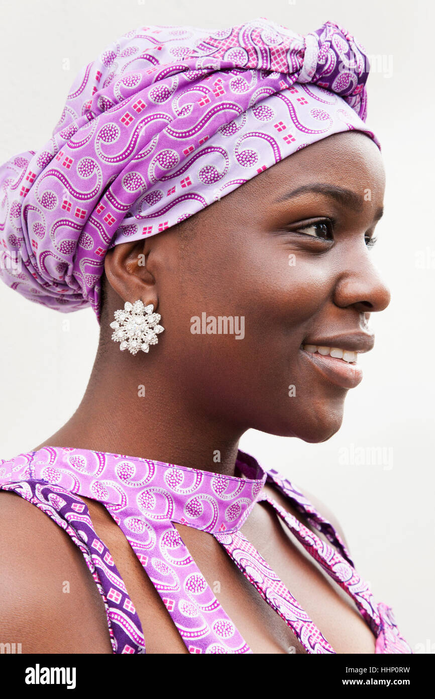 Profile of smiling Black woman Stock Photo