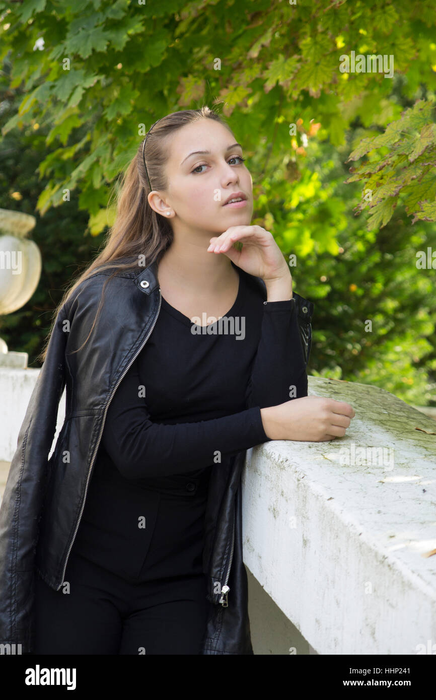Beautiful young girl in nature, Selective focus and small depth of ...