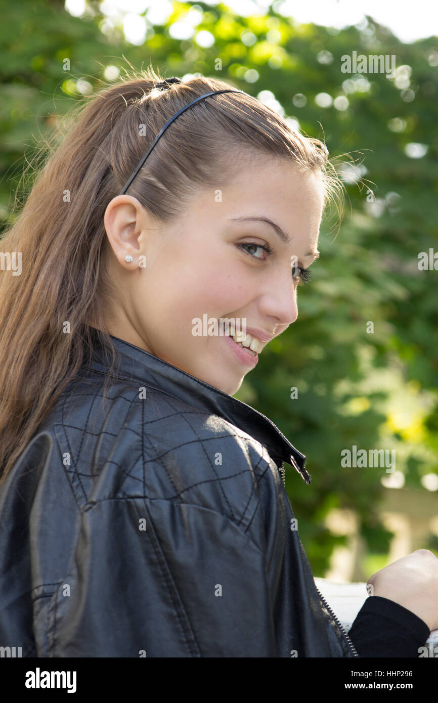 Beautiful young girl in nature, Selective focus and small depth of ...