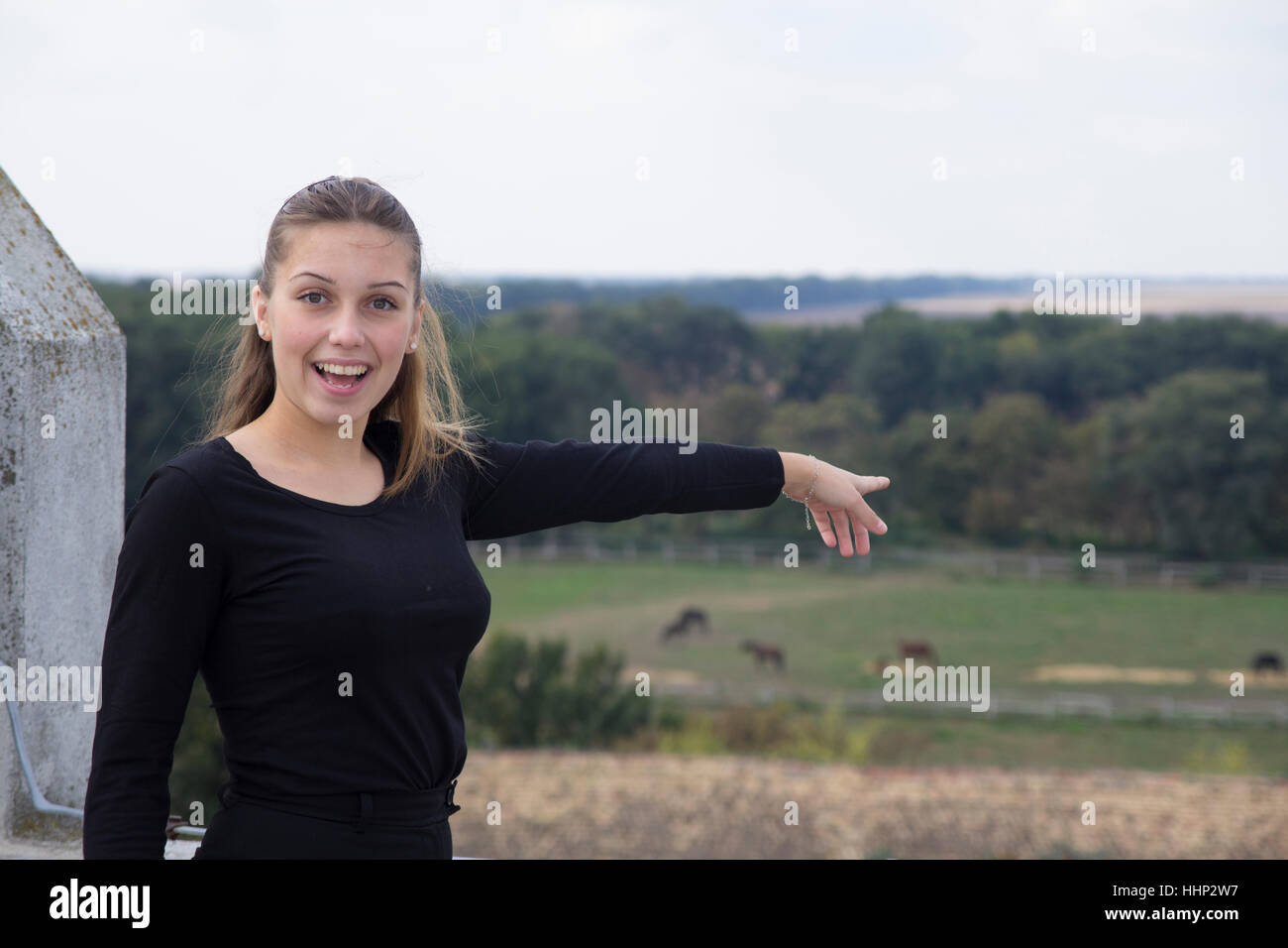 Beautiful young girl in nature, Selective focus and small depth of ...