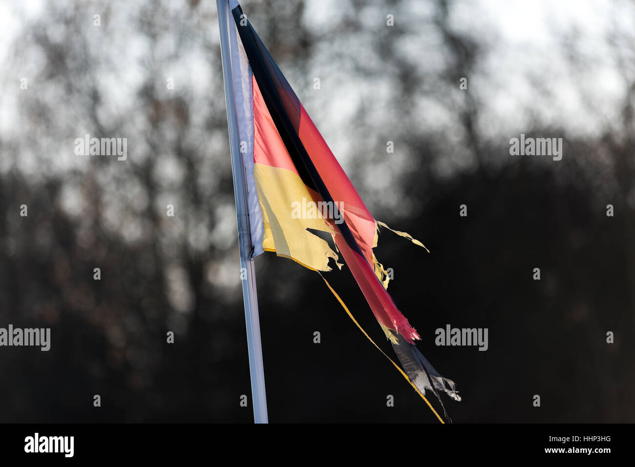 Flag Germany, flag of Germany, torn apart, torn, broken. Symbol, symbolic, power, state, crisis. Power crisis, black red gold, G Stock Photo